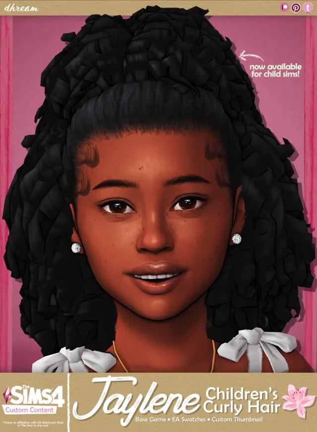 Vista previa de Cabello Jaylene - Children's Curly, cabello de dhreamcc para Los Sims 4.