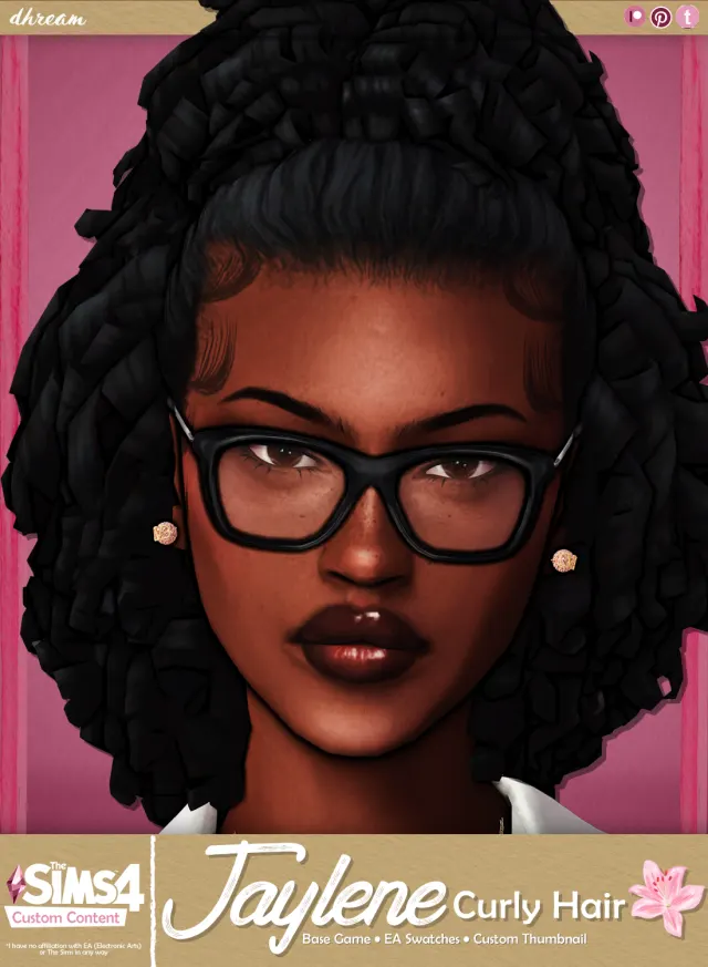 Vista previa de Cabello Jaylene Curly, cabello de dhreamcc para Los Sims 4.
