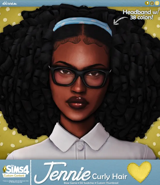 Vista previa de Cabello Jennie Curly, cabello de dhreamcc para Los Sims 4.