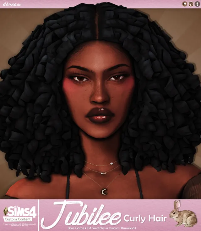 Vista previa de Cabello Jubilee Curly, cabello de dhreamcc para Los Sims 4.