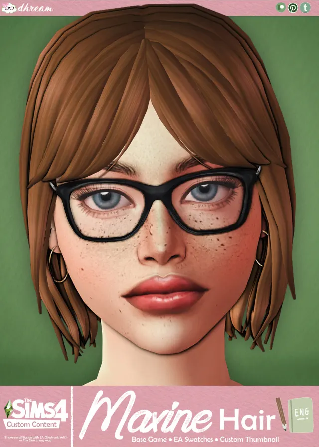 Vista previa de Cabello Maxine, cabello de dhreamcc para Los Sims 4.