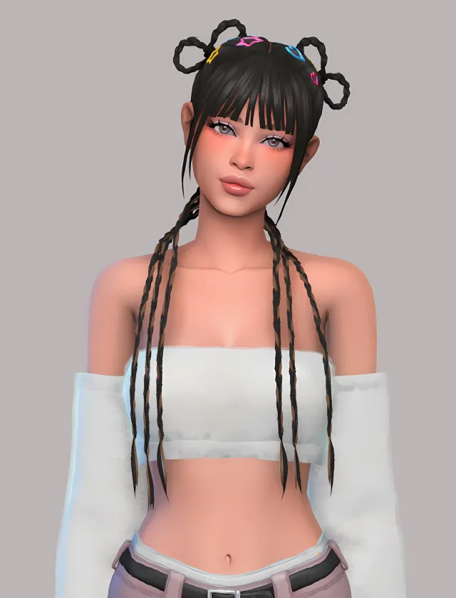 Vista previa de Cabello set inspired by Chaewon from Lesserafim in ‘ Boompala ’ – I really loved her, cabello de thekunstwollen para Los Sims 4.