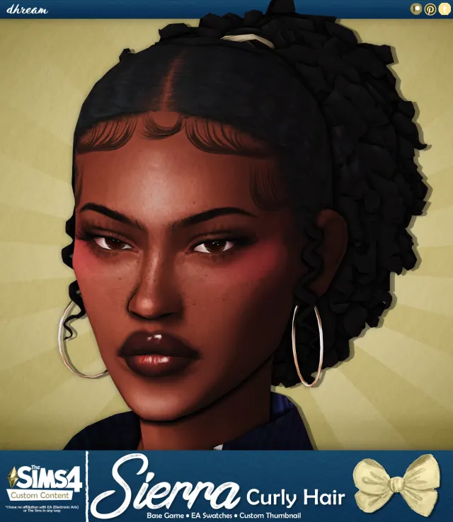 Vista previa de Cabello Sierra Curly, cabello de dhreamcc para Los Sims 4.