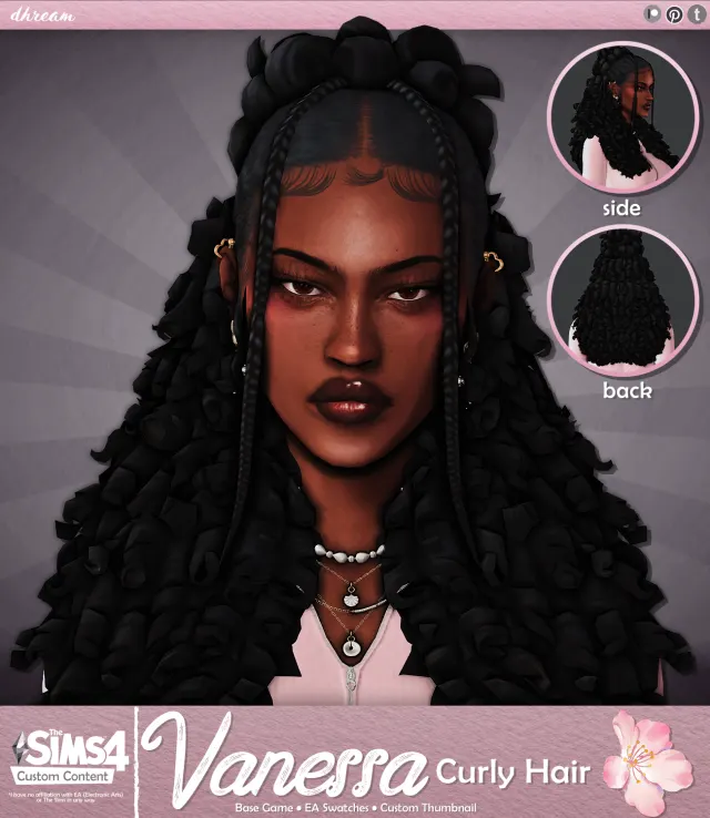 Vista previa de Cabello Vanessa Curly, cabello de dhreamcc para Los Sims 4.