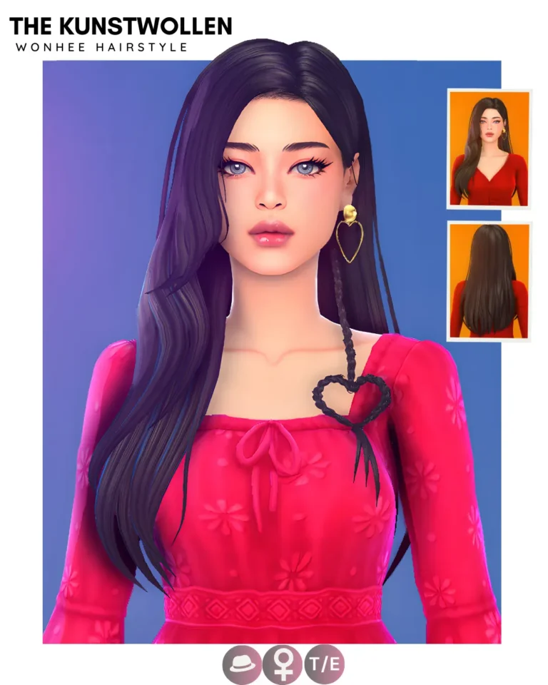 Cabello Wonhee de The Kunstwollen para Los Sims 4.