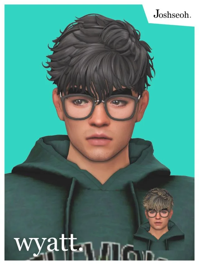 Vista previa de Cabello Wyatt, cabello de joshseoh para Los Sims 4.