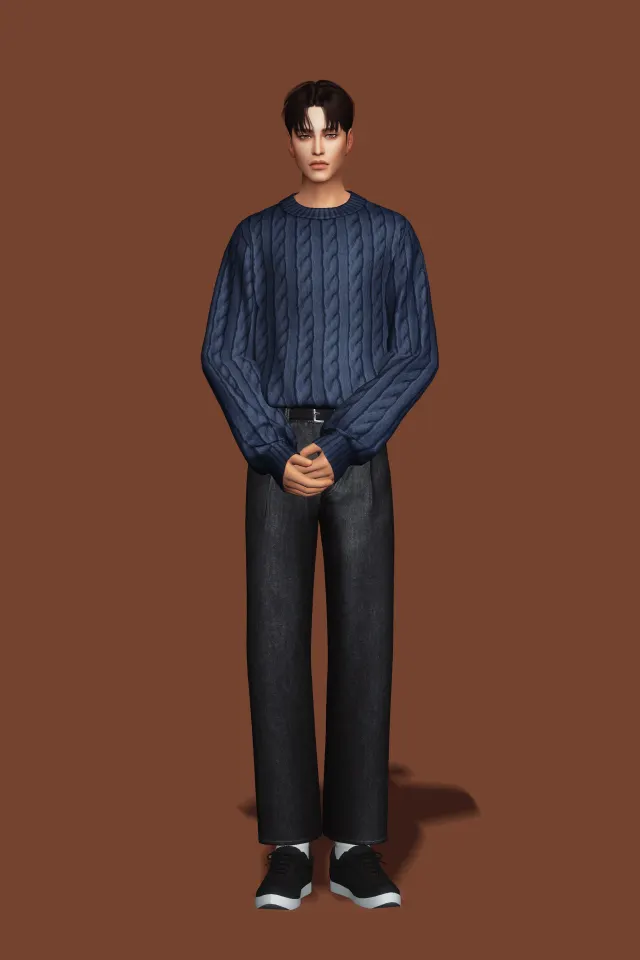 Vista previa de Cable Knit Sweater · Raw Denim Jeans, ropa de gorillax3-cc para Los Sims 4.