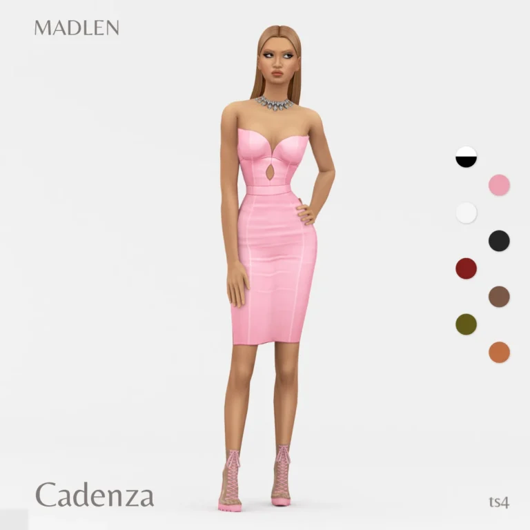 Vista previa de Cadenca vestido tight form flattering vestido get, ropa de madlensims para Los Sims 4.