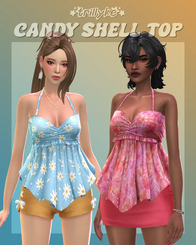 Vista previa de Candy Shell Top, ropa de trillyke para Los Sims 4.