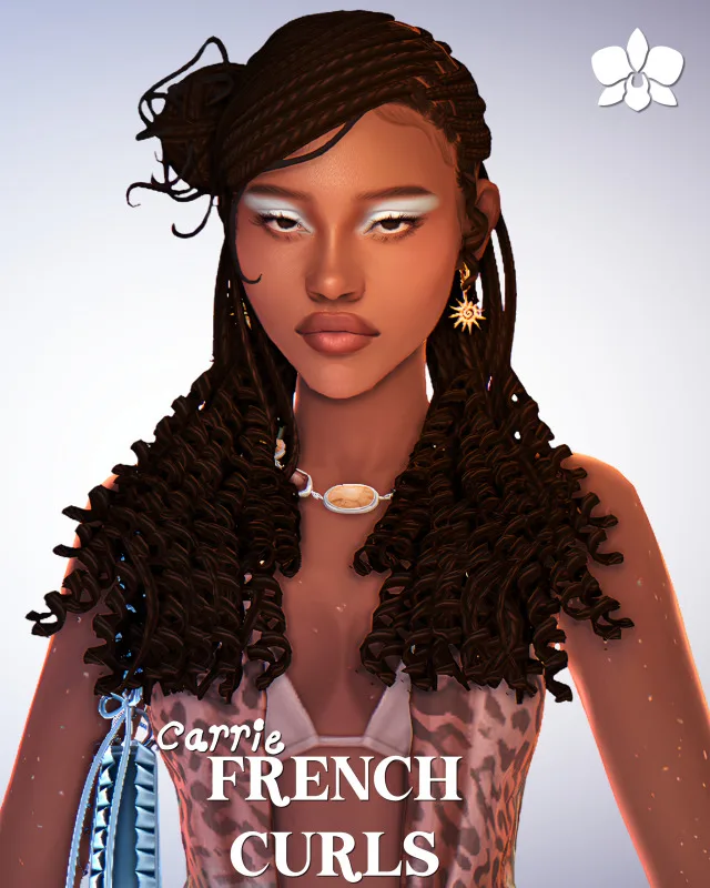 Vista previa de Carrie french curls early access juego base, cabello de orchiona para Los Sims 4.