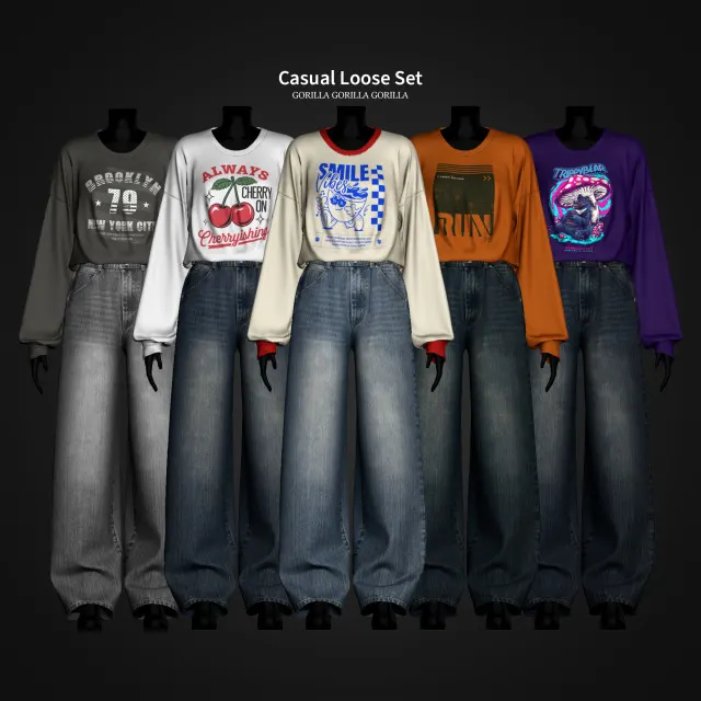 Vista previa de Casual Loose Set, crear un sim de gorillax3-cc para Los Sims 4.