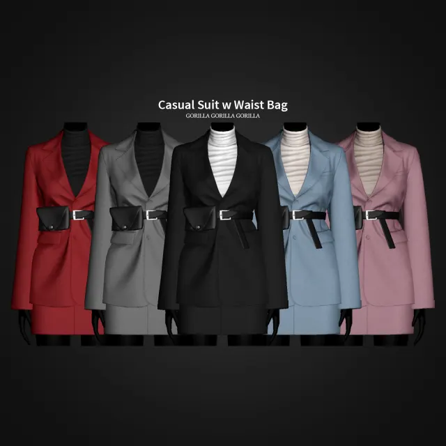 Vista previa de Casual Suit w Waist Bag, crear un sim de gorillax3-cc para Los Sims 4.