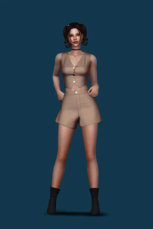 Vista previa de Casual Vest Co-ord Set, crear un sim de gorillax3-cc para Los Sims 4.