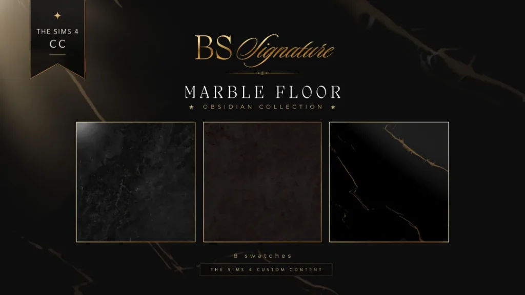 Vista previa de Cc drop obsidian colección marble floor, construir y comprar de bs-signature para Los Sims 4.