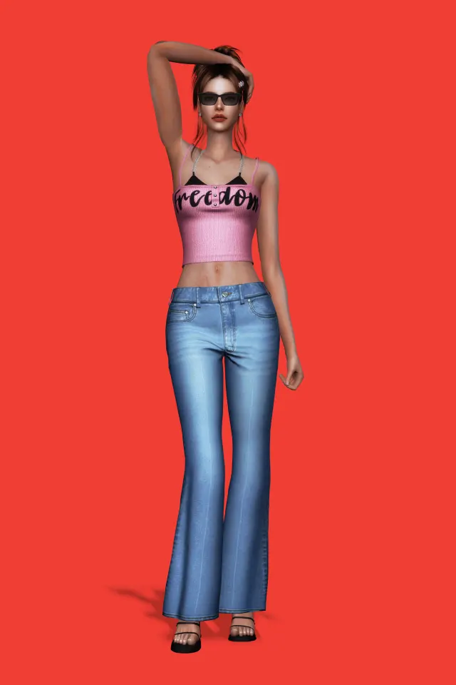 Vista previa de Chain Crop Top · Bootcut Jeans, ropa de gorillax3-cc para Los Sims 4.