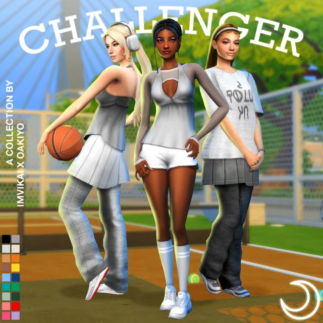Vista previa de CHALLENGER colección - IMVIKAI X OAKIYO (14 ITEMS), crear un sim de imvikai para Los Sims 4.