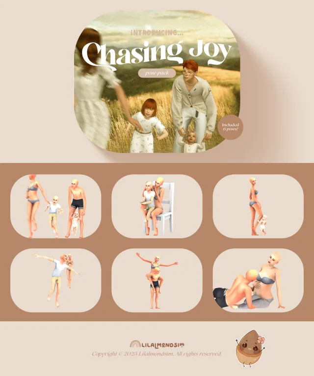 Vista previa de Chasing Joy — 𝒑𝒐𝒔𝒆 𝒑𝒂𝒄𝒌 𝒘𝒊𝒕𝒉 𝒊𝒏𝒇𝒂𝒏𝒕𝒔!, poses de lilalmondsim para Los Sims 4.