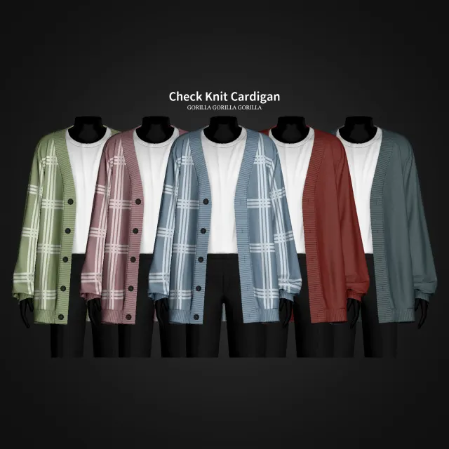 Vista previa de Check Knit Cardigan, ropa de gorillax3-cc para Los Sims 4.