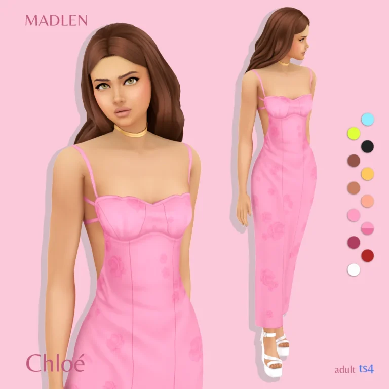 Vista previa de Chloé vestido cute summer vestido suitable for all, ropa de madlensims para Los Sims 4.