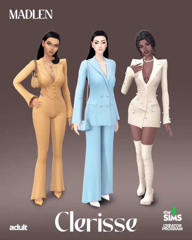 Vista previa de Clerisse set chic confident and effortlessly, crear un sim de madlensims para Los Sims 4.