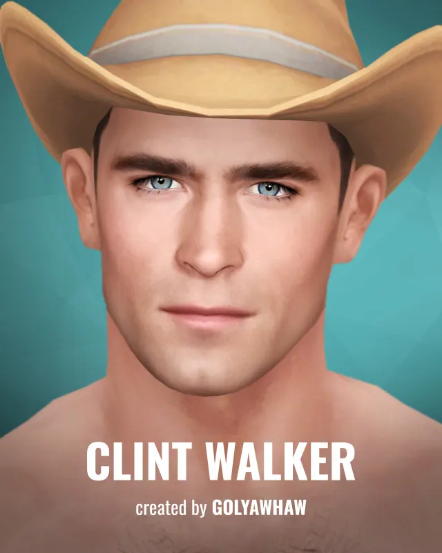 Vista previa de Clint Walker Sim + Skin, detalles de piel de golyhawhaw para Los Sims 4.