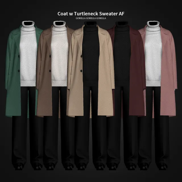 Vista previa de Coat w Turtleneck Sweater AF, ropa de gorillax3-cc para Los Sims 4.