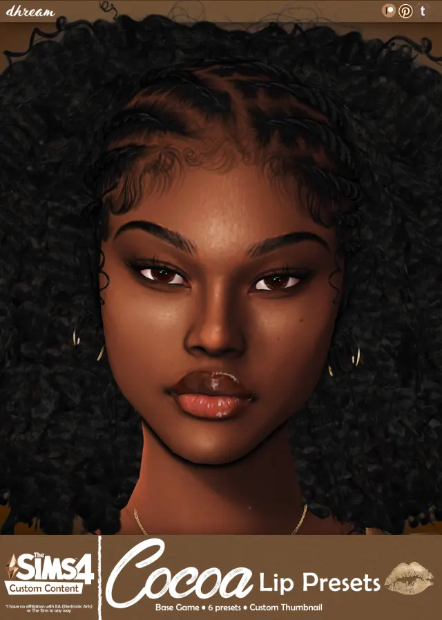 Vista previa de Cocoa Lip Presets, genética de dhreamcc para Los Sims 4.