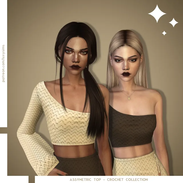 Vista previa de Colección Assymetric Top - Crochet, ropa de luxysims para Los Sims 4.