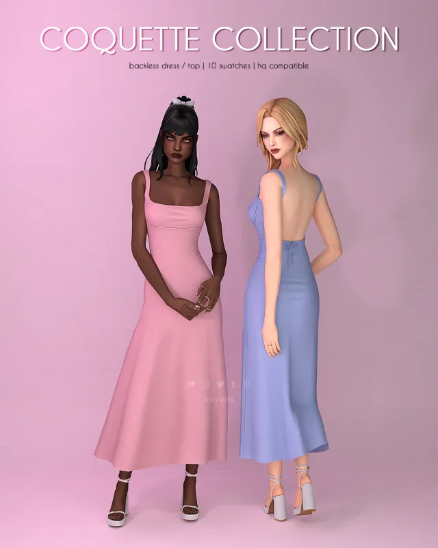 Vista previa de Colección Backless Dress / Top - Coquette, ropa de luxysims para Los Sims 4.