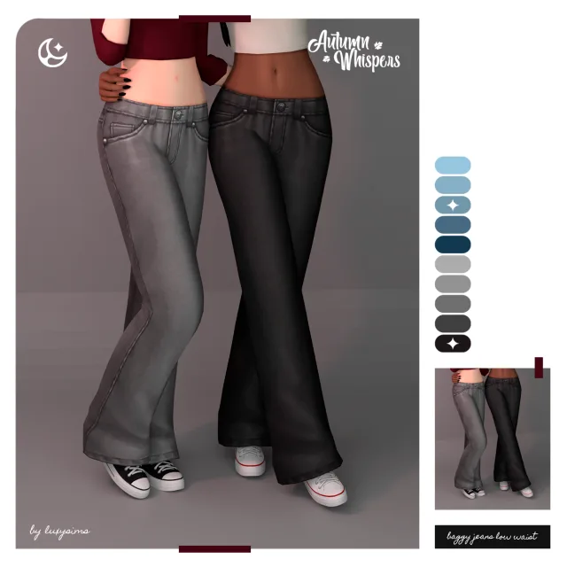 Vista previa de Colección Baggy Jeans (Low Waist) - Autumn Whispers, ropa de luxysims para Los Sims 4.