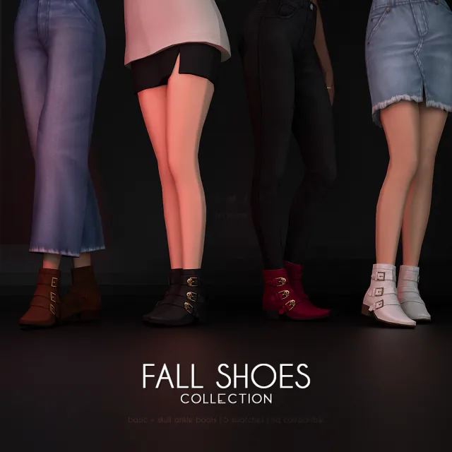 Vista previa de Colección Basic + Skull Ankle Boots - Fall Shoes, zapatos de luxysims para Los Sims 4.