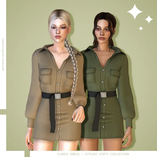 Vista previa de Colección Cargo Dress - Stylish Utility, ropa de luxysims para Los Sims 4.