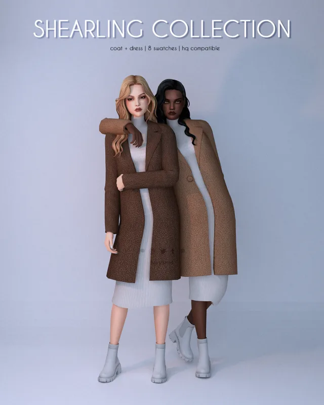 Vista previa de Colección Coat + Dress - Shearling, ropa de luxysims para Los Sims 4.