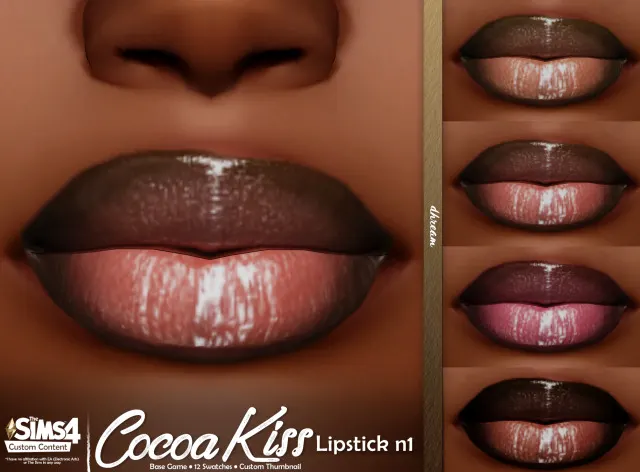 Vista previa de Colección Cocoa Kiss Lipstick, maquillaje de dhreamcc para Los Sims 4.