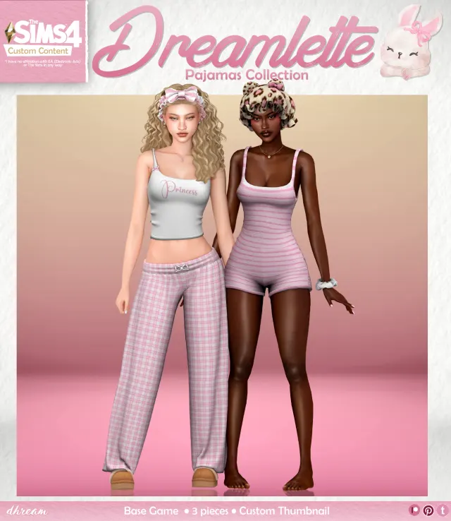 Vista previa de Colección Dreamlette Pajama, cabello de dhreamcc para Los Sims 4.