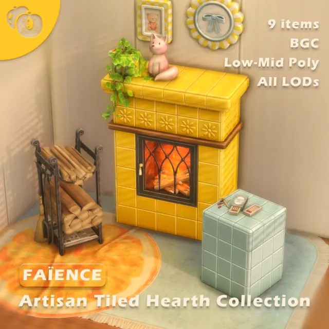 Vista previa de Colección FAÏENCE - Artisan Tiled Hearth, construir y comprar de sims-plumberry para Los Sims 4.