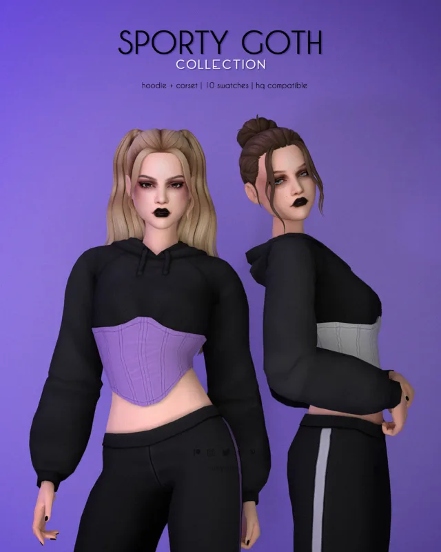 Vista previa de Colección Hoodie + Corset - Sporty Goth, crear un sim de luxysims para Los Sims 4.