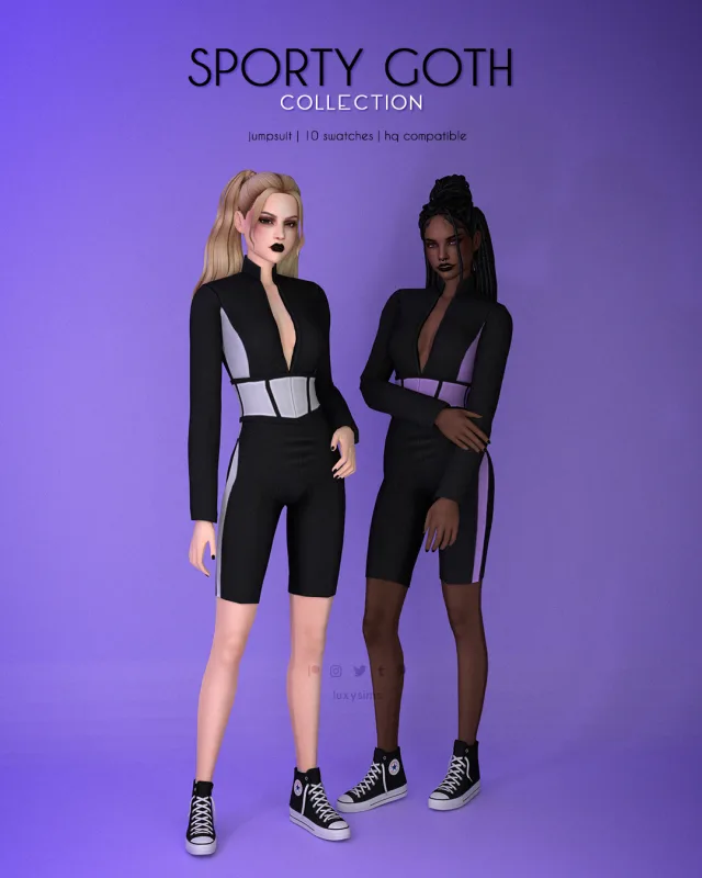 Vista previa de Colección Jumpsuit - Sporty Goth, ropa de luxysims para Los Sims 4.