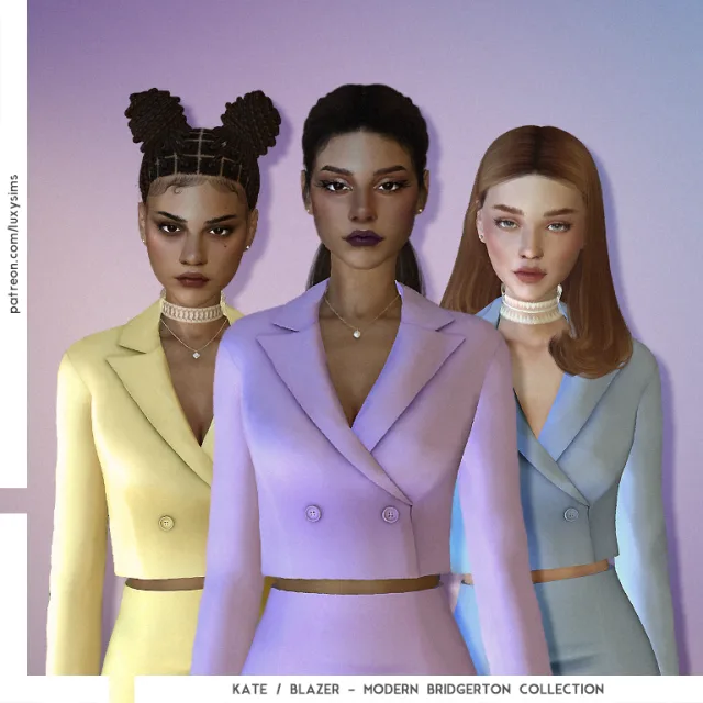 Vista previa de Colección Kate / Blazer - Modern Bridgerton, crear un sim de luxysims para Los Sims 4.
