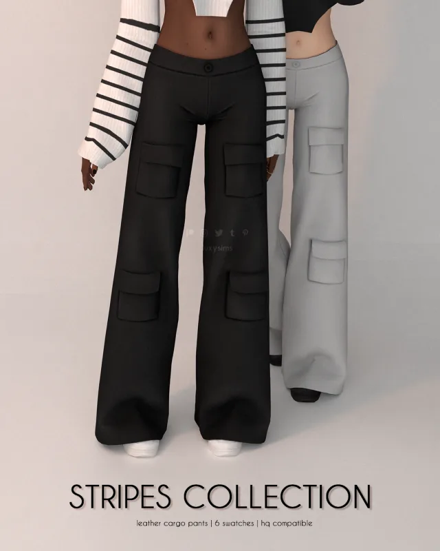 Vista previa de Colección Leather Cargo Pants - Stripes, ropa de luxysims para Los Sims 4.