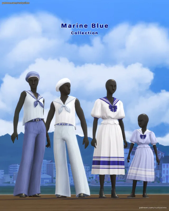 Vista previa de Colección Marine Blue, ropa de rustys-cc para Los Sims 4.