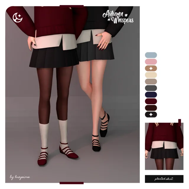 Vista previa de Colección Pleated Skirt - Autumn Whispers, ropa de luxysims para Los Sims 4.