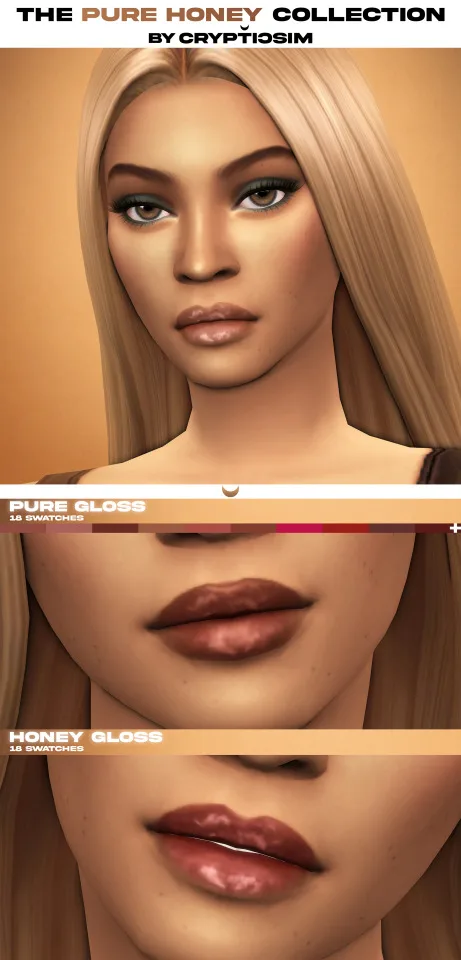 Vista previa de Colección pure honey, maquillaje de crypticsim para Los Sims 4.