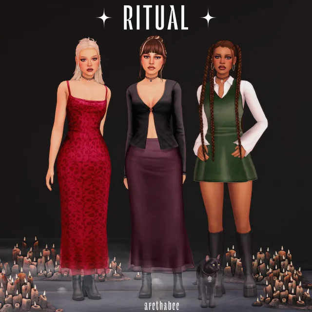 Vista previa de Colección ritual, cabello de arethabee para Los Sims 4.