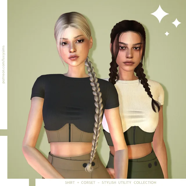 Vista previa de Colección Shirt + Corset - Stylish Utility, ropa de luxysims para Los Sims 4.