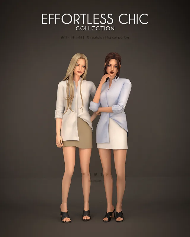 Vista previa de Colección Shirt + Miniskirt - Effortless Chic, ropa de luxysims para Los Sims 4.