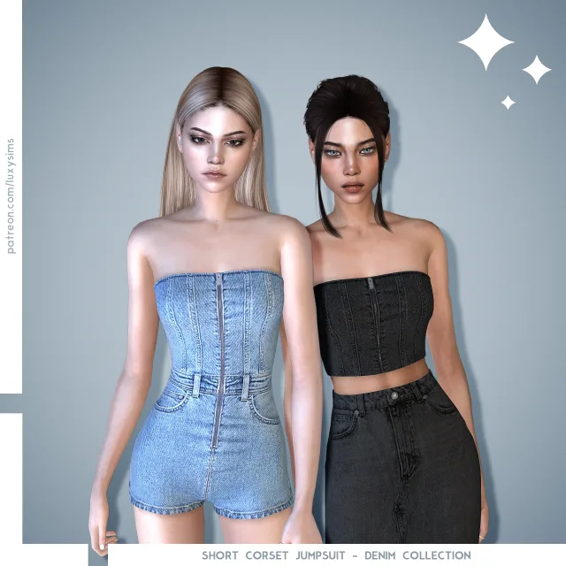 Vista previa de Colección Short Corset Jumpsuit - Denim, crear un sim de luxysims para Los Sims 4.