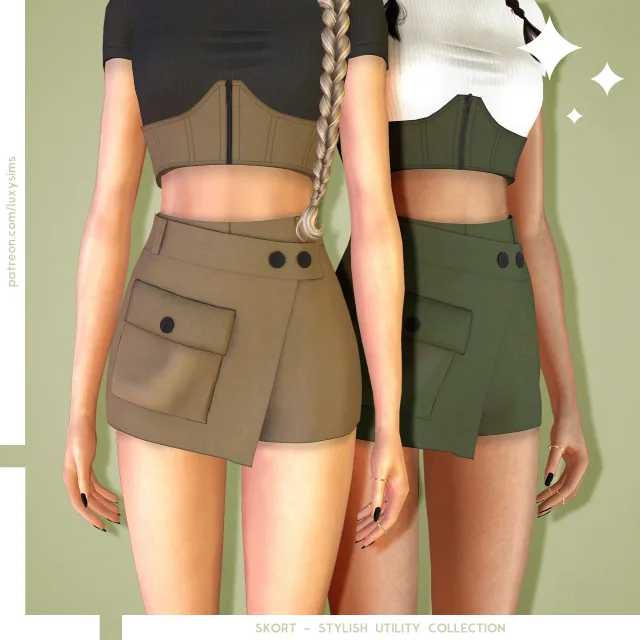 Vista previa de Colección Skort - Stylish Utility, crear un sim de luxysims para Los Sims 4.