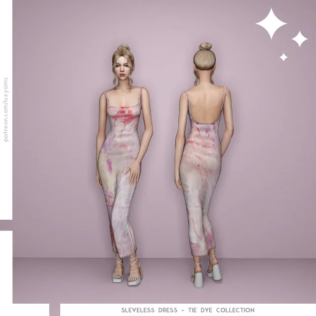 Vista previa de Colección Sleveless Dress - Tie Dye, ropa de luxysims para Los Sims 4.