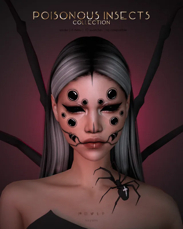 Vista previa de Colección Spider - Poisonous Insects, maquillaje de luxysims para Los Sims 4.